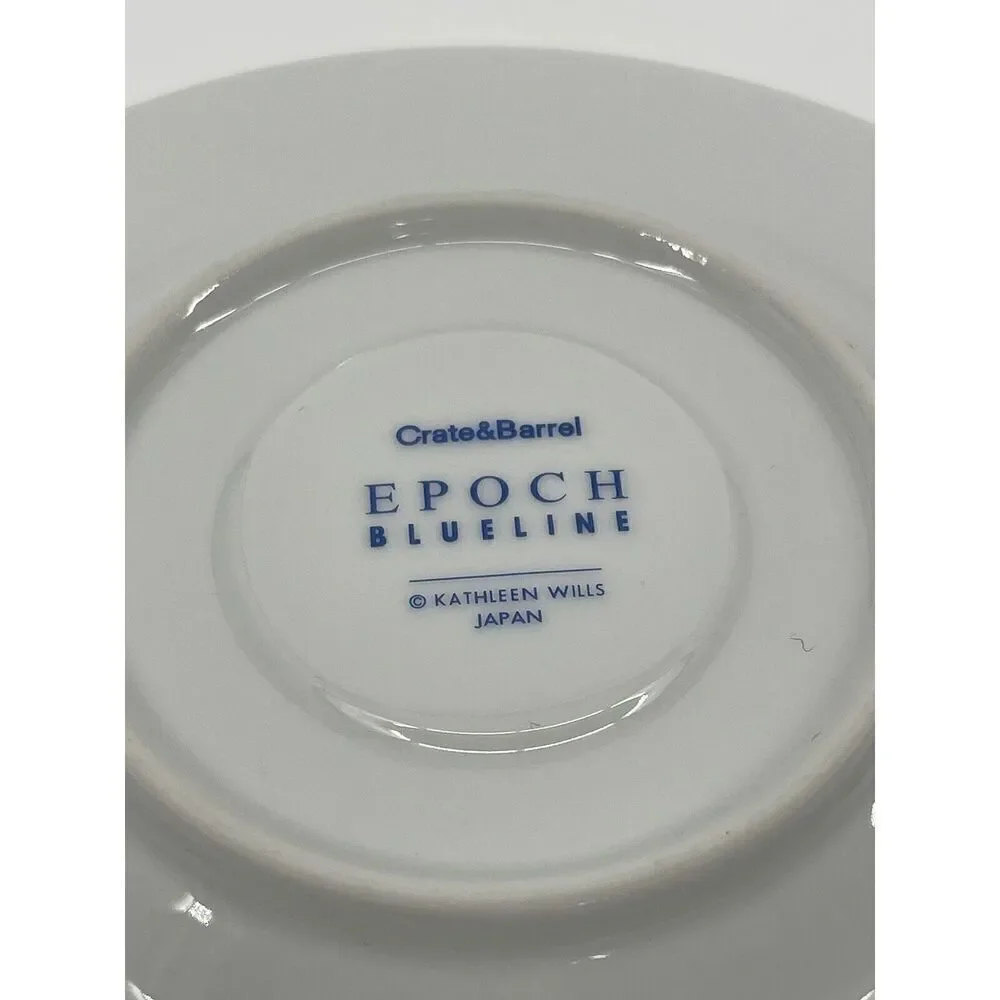 Crate & Barrel Epoch Blue Line White Tea Cup & Saucer Set Kathleen Wills Japan